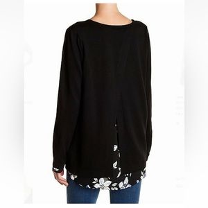 NYDJ Blue Floral Under Cross On Back Sweater. Cashmere Blend. Size MP